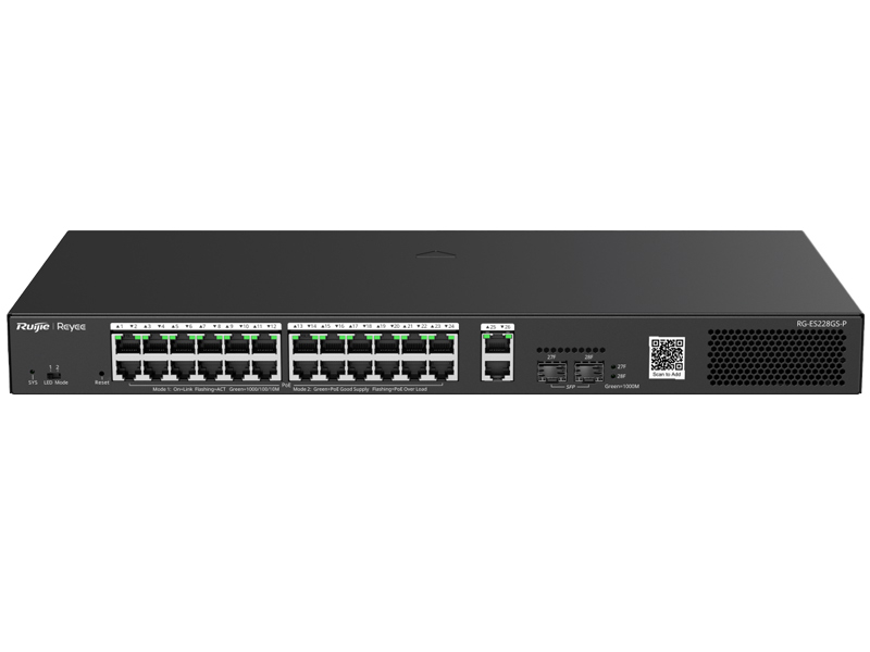 RG-ES228GS-P - Switch gigabitowy PoE 24+2, 2x SFP, zarządzalny, 370W - Reyee by Ruijie | RG-ES228GS-P