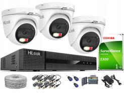 Zestaw do monitoringu TurboHD, 3 kamery Hybrid Light 5Mpx, rejestrator 4ch - HiLook by Hikvision | TVICAM-T5M-20DL + DVR-4CH-5MP
