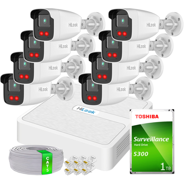 Zestaw do Monitoringu IP Full HD, 8 Kamer IPCAM-B2-50IR, IR50m, Rejestrator 8ch PoE - HiLook by Hikvision | 8x IPCAM-B2-50IR- + NVR-8CH-H/8P