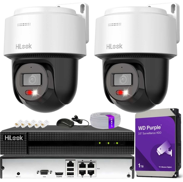 Zestaw do Monitoringu IP 2Mpx, 2 Kamery PTZ-N2C200M-D Smart Hybrid Light, PoE - HiLook by Hikvision | PTZ-N2C200M-D(x2) POE KIT