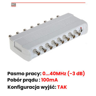 RV-8/16PR - Rozgałęźnik wideo, PAL, 100mA, 40MHz, brak zasilacza | RV-8/16PR