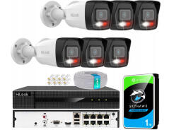 Zestaw do Monitoringu IP 4Mpx 6 Kamer IPCAM-B4-30DL, Hybrid Light, Rejestrator 8ch z PoE, MD 2.0 - HiLook by Hikvision | IPCAM-B4-30DL + NVR-8CH-5MP/8P