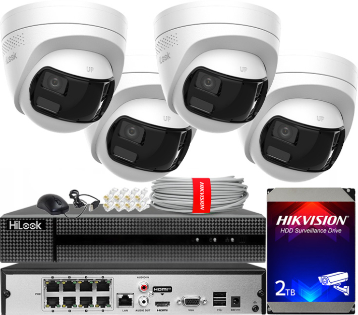 Zestaw do Monitoringu IP 6Mpx, 4 Kamery IPC-T260HAD-LUF/SL Smart Hybrid Light, MD2.0, Live Guard - HiLook by Hikvision | IPC-T260HAD-LUF/SL(x4) POE KIT