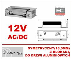 1420-12AC/DC - Elektrozaczep 12VAC/DC symetryczny z blokadą, do drzwi aluminiowych - Lockpol | 1420-12AC/DC