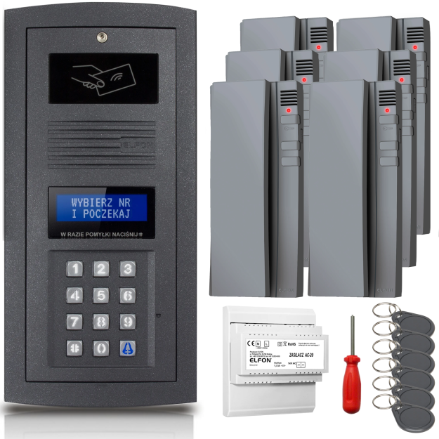 Zestaw domofonowy Elfon OPTIMA OP-255R-G + 6x Unifon OP-U7-S - ELFON | OP-255R-G + 6x OP-U7-S