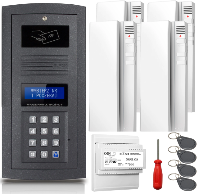Zestaw domofonowy Elfon OPTIMA OP-255R-G + 4x Unifon OP-U7 - ELFON | OP-255R-G + 4x OP-U7