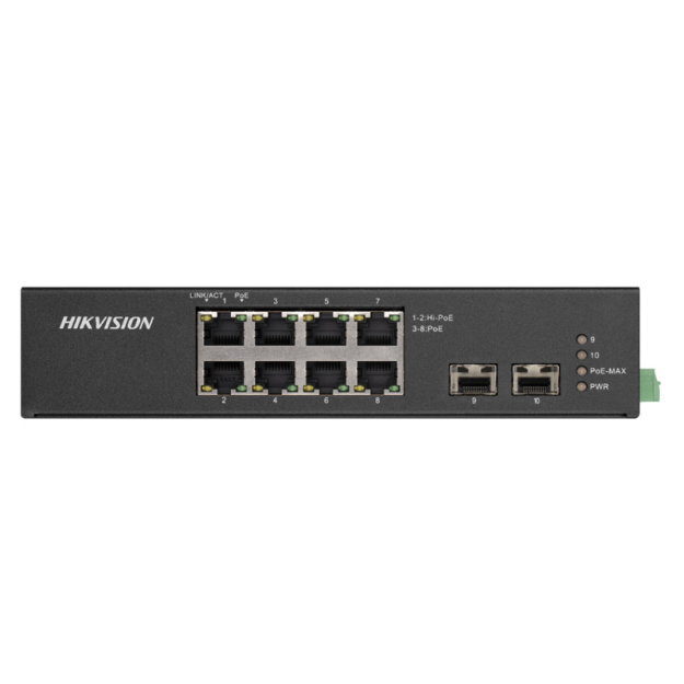 DS-3T0510HP-E/HS - Switch przemysłowy 8x PoE + 2x SFP, Gigabit - Hikvision | 6941264038375