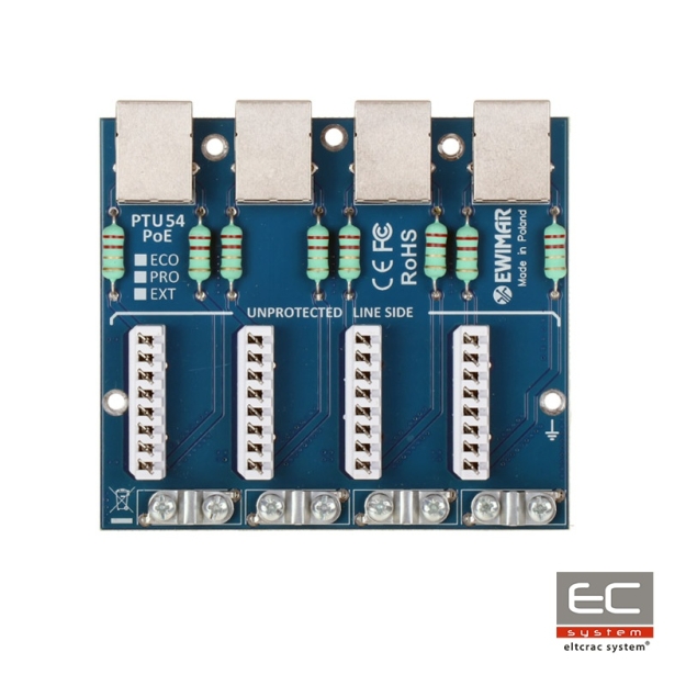 PTU-54-ECO/PoE - 4-kanałowy moduł ogranicznika przepięć sieci LAN - EWIMAR | 5904041750205