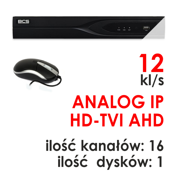 BCS-P-QDVR1601ME - Rejestrator 16-kanałowy 2.0 Mpix HD-TVI / AHD / ANALOG / IP - BCS POINT