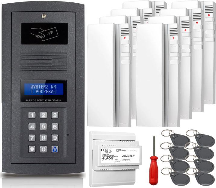 Zestaw domofonowy Elfon OPTIMA OP-255R-G + 8x Unifon OP-U7 - ELFON | OP-255R-G + 8x OP-U7