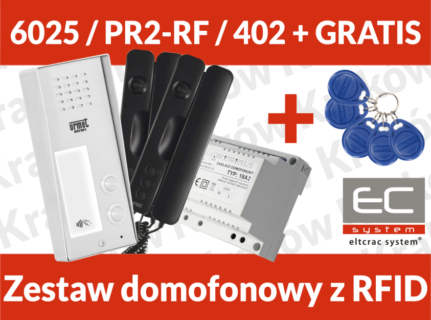6025/PR2-RF/402 - Zestaw domofonowy z czytnikiem RFID dla 2 lokatorów - Miwi-Urmet