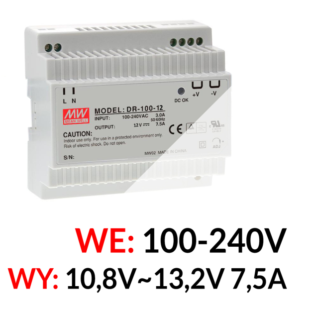 DR-100-12 - Profesjonalny zasilacz 90W LED - Mean Well | DR-100-12