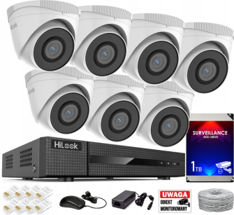 Zestaw do Monitoringu IP 5Mpx 7 Kamer IPCAM-T5 - HiLook by Hikvision | IPCAM-T5 + NVR-8CH-5MP/8P