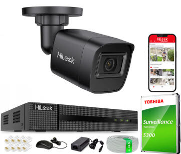 Zestaw do Monitoringu IP 4Mpx, 1 Kamera IPC-B141H-C BLACK, PoE, IR20m, IP67 - HiLook by Hikvision | IPC-B141H-C BLACK(x1) POE KIT