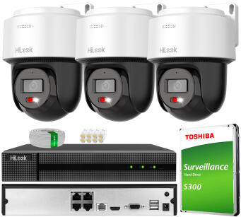 Zestaw do Monitoringu IP 4Mpx, 3 Kamery PTZ-N2C400M-DE Smart Hybrid Light, PoE - HiLook by Hikvision | PTZ-N2C400M-DE(x3) POE KIT