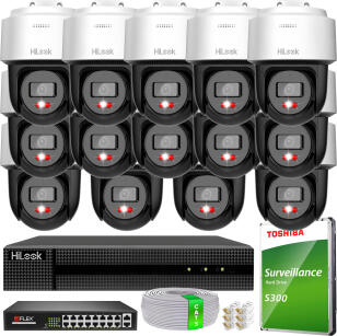 Zestaw do Monitoringu IP 6Mpx, 14 Kamer PTZ-N2C600M-DE Smart Hybrid Light, PoE - HiLook by Hikvision | PTZ-N2C600M-DE(x14) POE KIT