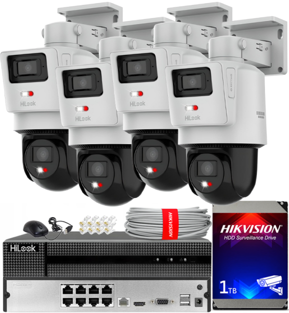 Zestaw do Monitoringu IP 2x 4Mpx, 4 Kamery TandemVu PTZ-N2D400M-DE/14, Smart Hybrid Light, PoE - HiLook by Hikvision | PTZ-N2D400M-DE/14(x4) POE KIT