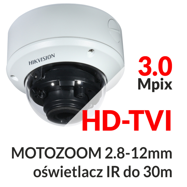 DS-2CE56F7T-AITZ - Kamera kopułkowa 3.0 Mpix HD-TVI MOTOZOOM 2.8-12mm IR 30m WDR - HIKVISION | DS-2CE56F7T-AITZ