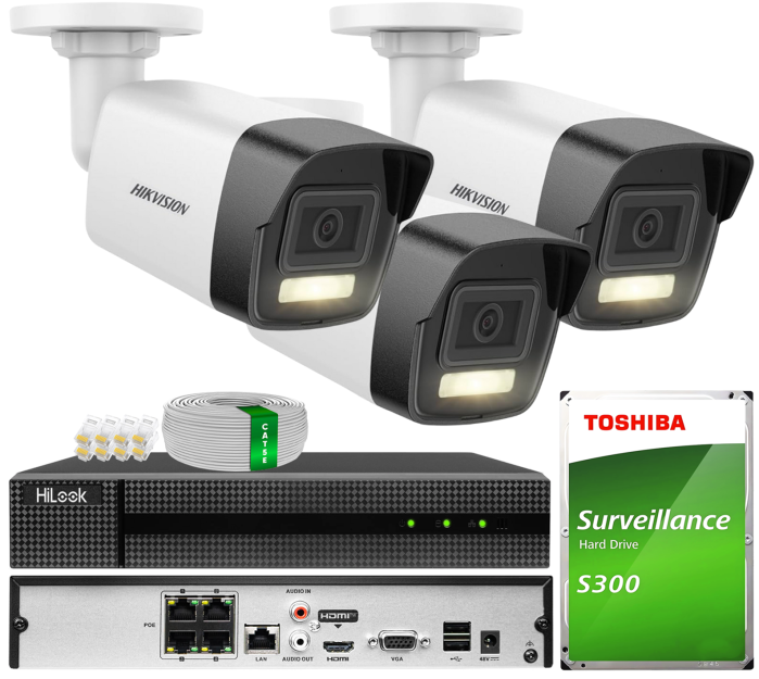 Zestaw do Monitoringu IP 6Mpx, 3 Kamery DS-2CD1061G2-LIU Smart Hybrid Light, PoE - Hikvision | DS-2CD1061G2-LIU(x3) POE KIT