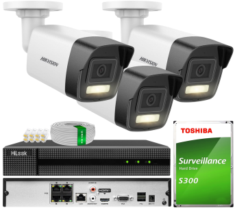 Zestaw do Monitoringu IP 6Mpx, 3 Kamery DS-2CD1061G2-LIU Smart Hybrid Light, PoE - Hikvision | DS-2CD1061G2-LIU(x3) POE KIT