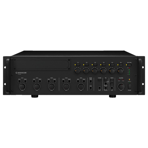 PA-6480 - Wzmacniacz miksujący PA mono 6-strefowy, 480W RMS - MONACOR | PA-6480