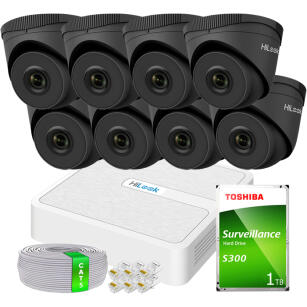 Zestaw do Monitoringu HiLook by Hikvision IP 5Mpx 8 Kamer IPCAM-T5 BLACK, Rejestrator 8ch 8xPoE | 8xIPCAM-T5 BLACK + NVR-8CH-H/8P