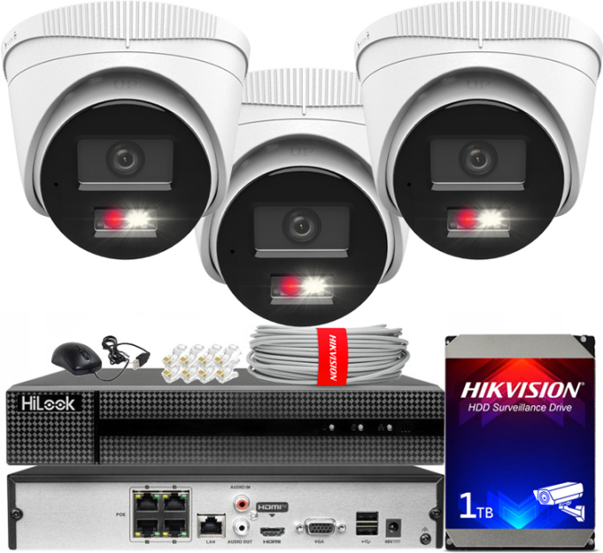 Zestaw do monitoringu IP 8Mpx 4K, 3 Kamery IPC-T280HA-LU PoE  - HiLook by Hikvision | IPC-T280HA-LU (x3) POE KIT