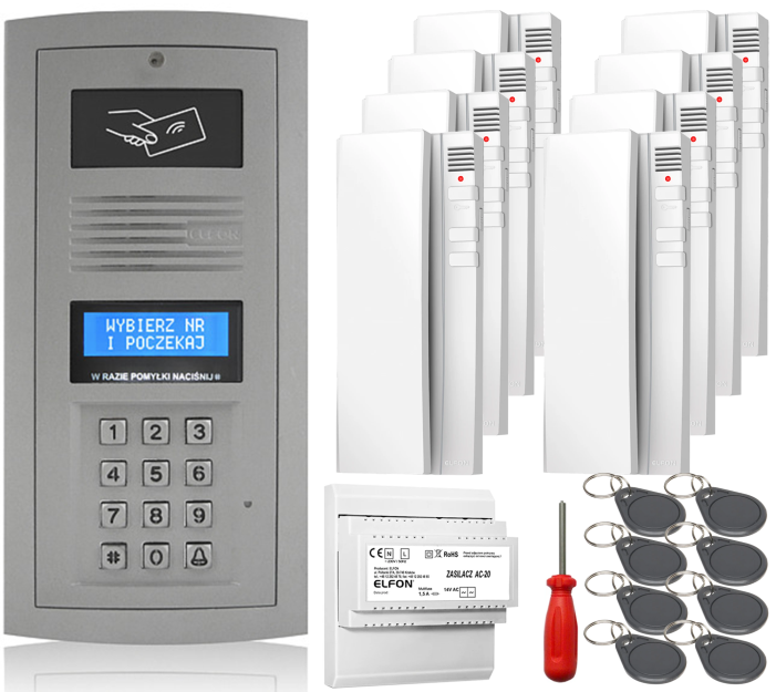 Zestaw domofonowy Elfon OPTIMA OP-255R-P + 8x Unifon OP-U7 - ELFON | OP-255R-P + 8x OP-U7
