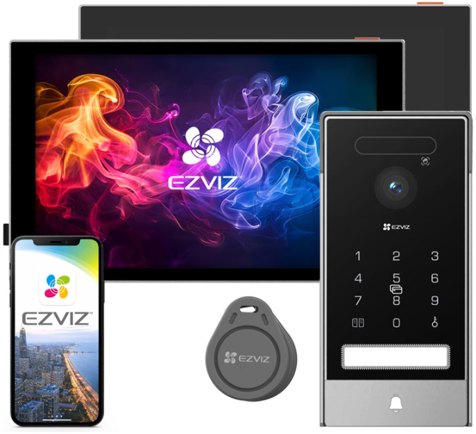HP7 PRO + SD7 - Wideodomofon IP 2-żyłowy 4K, WiFi, Szyfrator, Czytnik, Rozpoznanie Twarzy - EZVIZ | HP7 PRO + SD7