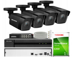 Zestaw do Monitoringu IP 4Mpx 4 Kamery IPCAM-B4 BLACK, Rejestrator 8ch - Hikvision | IPCAM-B4 BLACK + HWN-2108MH