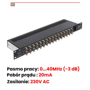 RV-16/32-RACK - Rozgałęźnik wideo, 40MHz, 230V AC, 20mA, PAL