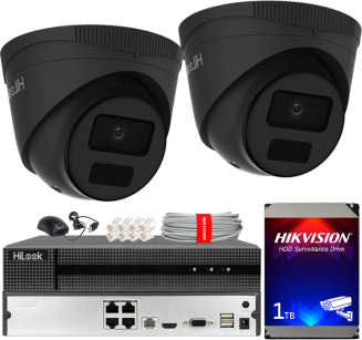Zestaw do Monitoringu IP 4Mpx, 2 Kamery IPC-T241H-C BLACK, PoE, IR20m, IP67 - HiLook by Hikvision | IPC-T241H-C BLACK(x2) POE KIT