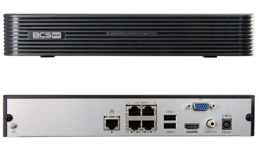 BCS-B-NVR0401-4P(2.0) - Rejestrator 4-kanałowy IP,  do 8Mpx, 4K, 1x SATA, 8x PoE - BCS Basic | BCS-B-NVR0401-4P(2.0)