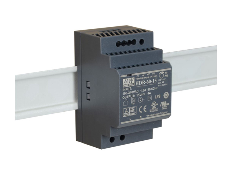 HDR-60-15 - Zasilacz na szynę DIN 15V, 4.5A, zabezpieczenia SCP, OLP, OVP - MEAN WELL | HDR-60-15
