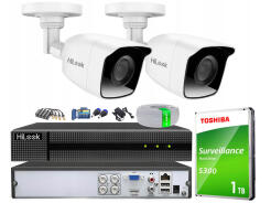 Zestaw do monitoringu TurboHD, 2 kamery 2Mpx, rejestrator 4ch - HiLook by Hikvision | TVICAM-B2M + DVR-4CH-4MP