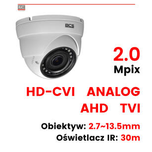 BCS-DMQ4200IR-E - Kamera kopułkowa 4w1, 2Mpix, 2.7~13.5mm, IR30, IP66 - BCS LINE | BCS-DMQ4200IR-E