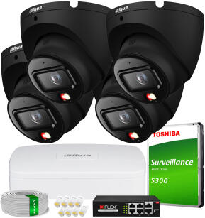 Zestaw do Monitoringu IP 6Mpx, 4 Kamery IPC-HDW1639T-A-IL-BLACK, Dual Light, PoE - DAHUA | IPC-HDW1639T-A-IL-BLACK(X4) POE KIT