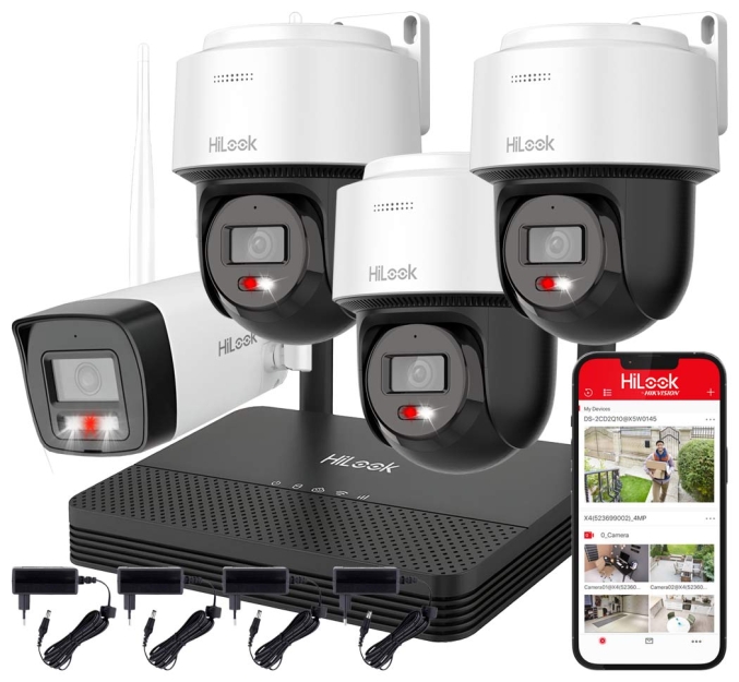 WIFIKIT-BP4-4CH + 2x WIFICAM-PT4 - Zestaw do monitoringu WiFi EasyLink, 1x Kamera tubowa 4Mpx + 2x Kamera obrotowa 4Mpx, Rejestrator NVS - HiLook by Hikvision | WIFIKIT-BP4-4CH + 2x WIFICAM-PT4