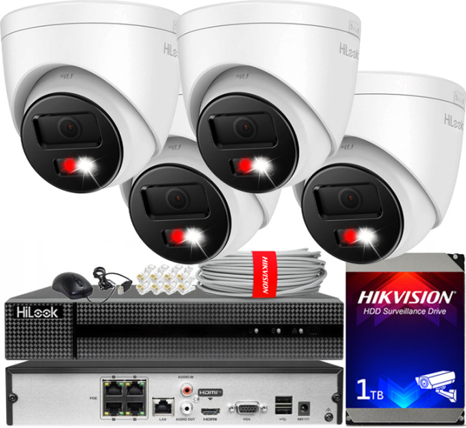 Zestaw do monitoringu IP 8Mpx 4K, 4 Kamery IPC-T280HA-LUF/SL Live Guard, PoE  - HiLook by Hikvision | IPC-T280HA-LUF/SL(x4) POE KIT