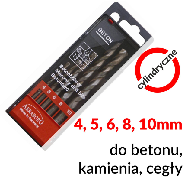 AB15080540 - Zestaw wierteł do betonu Diamant EVO3, 5 szt, fi 4-5-6-8-10 mm - Abraboro