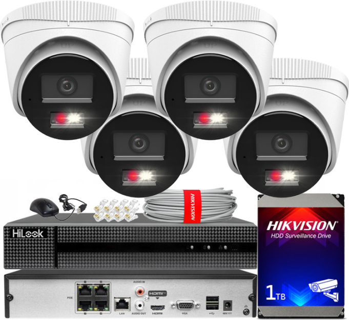 Zestaw do monitoringu IP 8Mpx 4K, 4 Kamery IPC-T280HA-LU PoE  - HiLook by Hikvision | IPC-T280HA-LU (x4) POE KIT