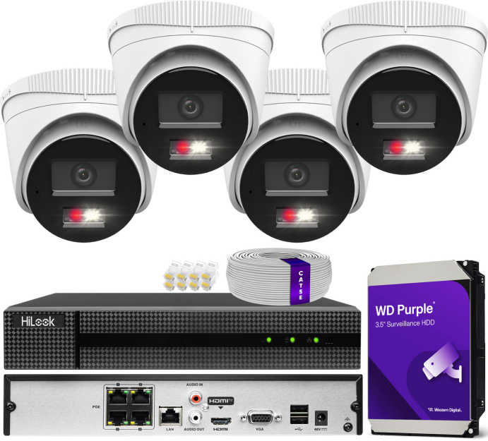 Zestaw do monitoringu IP 8Mpx 4K, 4 Kamery IPC-T280HA-LU PoE  - HiLook by Hikvision | IPC-T280HA-LU (x4) POE KIT
