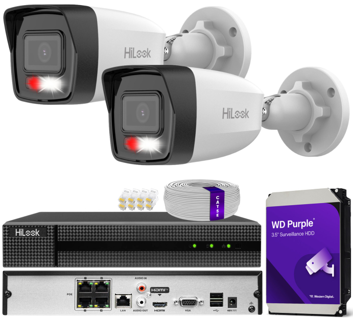 Zestaw do monitoringu IP 8Mpx 4K, 2 Kamery IPC-B180HA-LU, PoE  - HiLook by Hikvision | IPC-B180HA-LU(x2) POE KIT