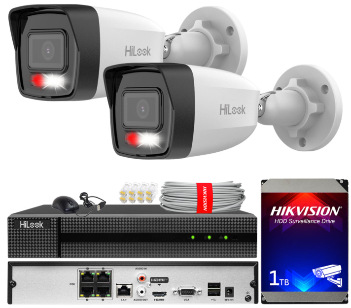 Zestaw do monitoringu IP 8Mpx 4K, 2 Kamery IPC-B180HA-LU, PoE  - HiLook by Hikvision | IPC-B180HA-LU(x2) POE KIT