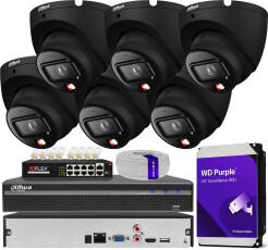 Zestaw do Monitoringu IP 6Mpx, 6 Kamer IPC-HDW1639T-A-IL-BLACK, Dual Light, PoE - DAHUA | IPC-HDW1639T-A-IL-BLACK(X6) POE KIT