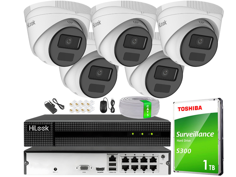 Zestaw do Monitoringu IP 4Mpx, 5 Kamer IP, Rejestrator 8ch PoE - HiLook by Hikvision | IPCAM-T4-P + NVR-8CH-4MP/8P
