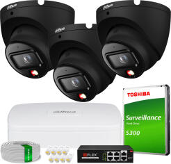 Zestaw do Monitoringu IP 6Mpx, 3 Kamery IPC-HDW1639T-A-IL-BLACK, Dual Light, PoE - DAHUA | IPC-HDW1639T-A-IL-BLACK(X3) POE KIT