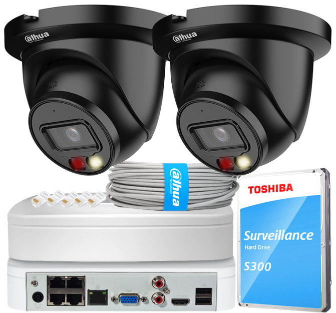 Zestaw do Monitoringu IP 4Mpx, 2 Kamery IPC-HDW2449TM-S-IL-0280B BLACK, Dual Light, PoE - DAHUA | IPC-HDW2449TM-S-IL-0280B BLACK(X2) POE KIT