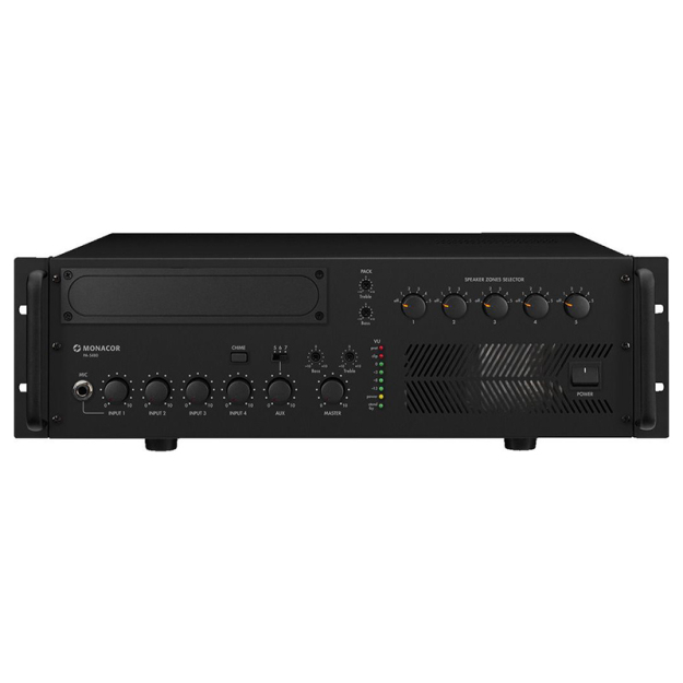 PA-5480 - Wzmacniacz miksujący PA mono 5-strefowy, 480W RMS - MONACOR | PA-5480