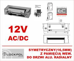 1433RF-12AC/DC - Elektrozaczep 12VAC/DC symetryczny z pamięcią wew. radialny do drzwi aluminiowych - Lockpol | 1433RF-12AC/DC